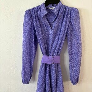 Vtg 70s Lavender Floral Maxi Dress Sz 10T JCPenney Fashions Semi Sheer Boho Belt